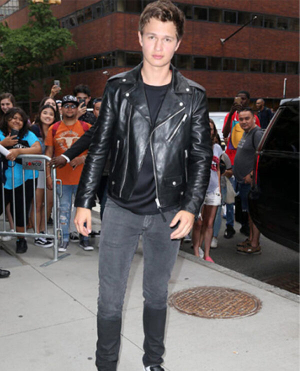 Ansel Elgort Black Leather Jacket