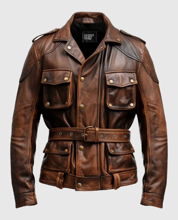 Men's Military Style Vintage Leather Jacket