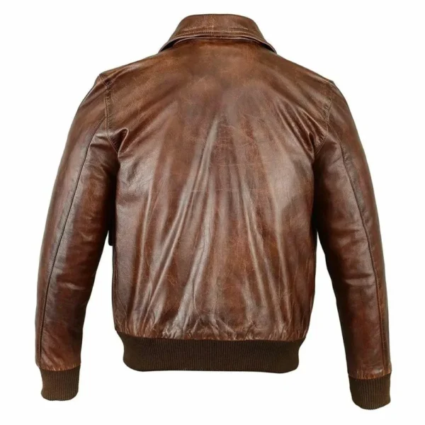 Classic Mens Flying RAF Aviator Brown Leather Biker Jacket - Image 2
