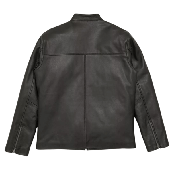 Mens Black Leather Racer Jacket - Image 3