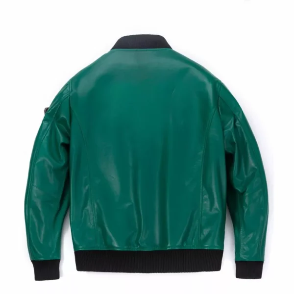 Teal Green Leather Bomber Jacket Mens - Image 2
