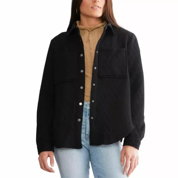 Quilted Black Wool Shacket for women