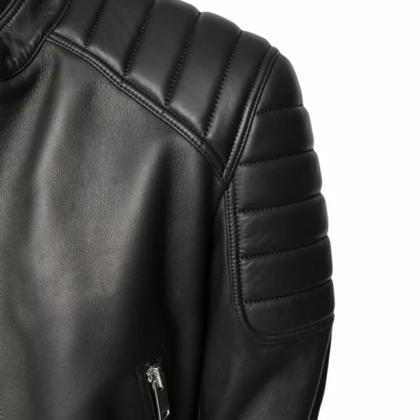 Black Leather Jacket Mens With Quilted Shoulders - Image 2