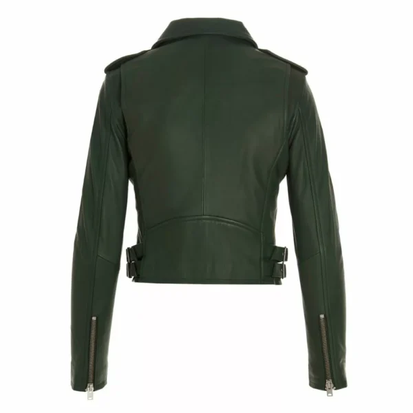 Asymmetrical Green Biker Leather Jacket Women - Image 2