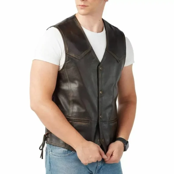 Men’s Classic Dark Brown Genuine Leather Vest - Image 2