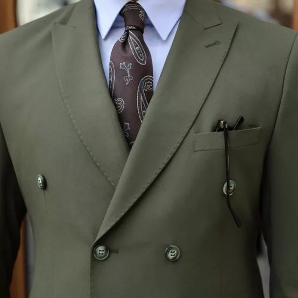 Mens 2 Piece Double Breasted Green Color Tailored Suits - Image 2
