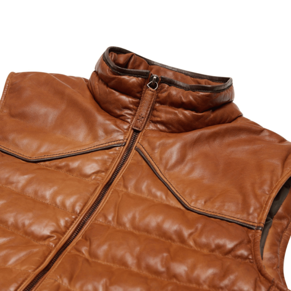 Men’s Brown Real Leather Vest - Image 2