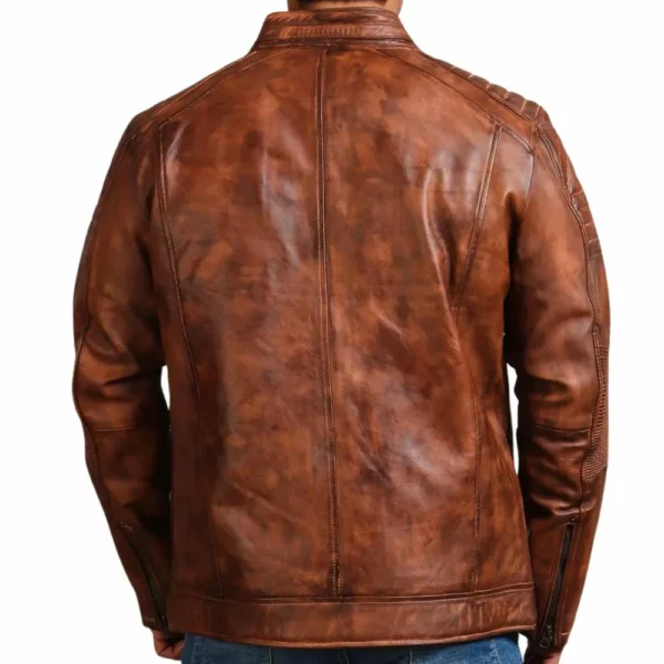 Mens Vintage Cafe Racer Distressed Brown Motorcycle Leather Jacket - Image 2