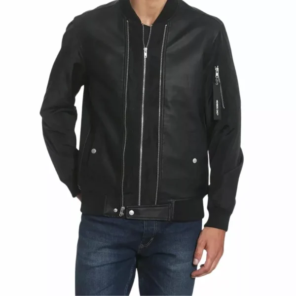 Uptown Genuine Leather Bomber Jacket Black for Men - Image 2