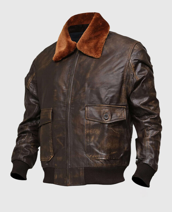 Men's Distressed Brown Leather Jacket - Image 2