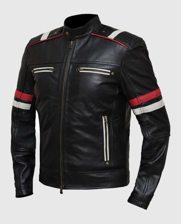 Men's Retro Cafe Racer Black Leather Jacket - Image 3