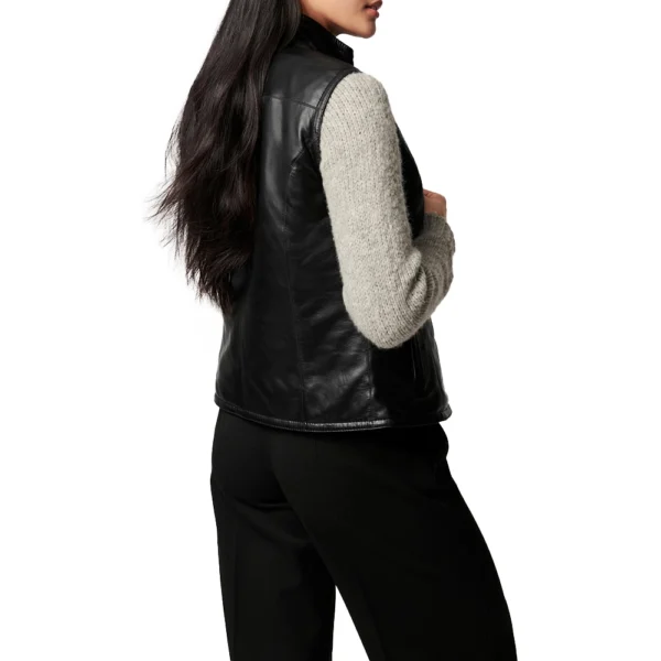 Black Casual Leather Vest Womens - Image 3