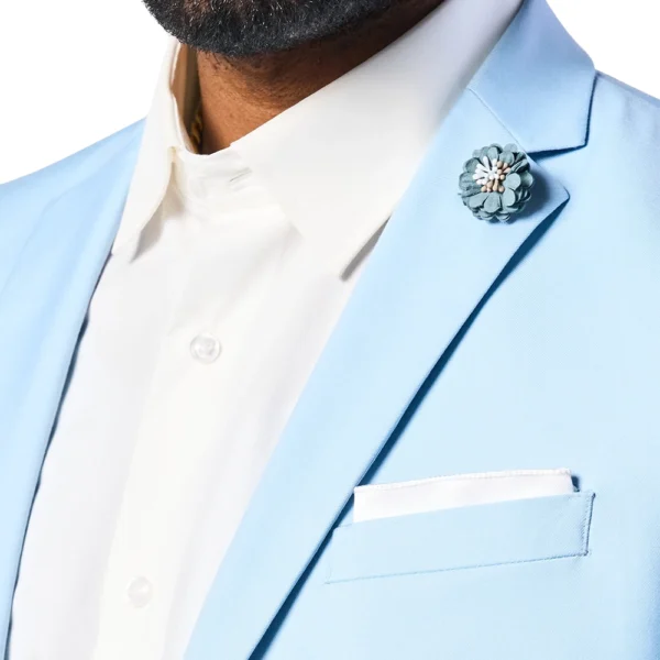 Mens Single Breasted Sky Blue Two Piece Suit - Image 4