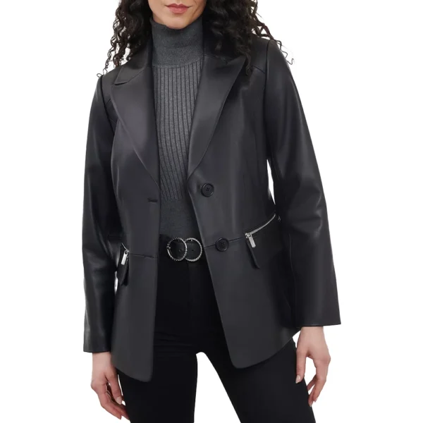 Women’s Black Blazer Coat In  Leather