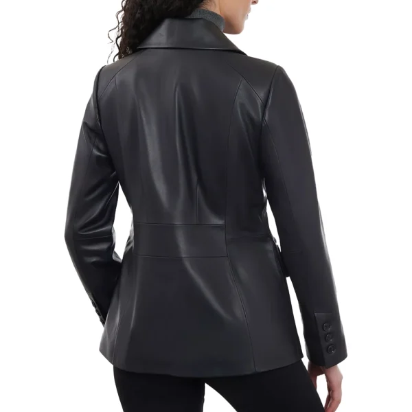 Women’s Black Blazer Coat In  Leather - Image 3