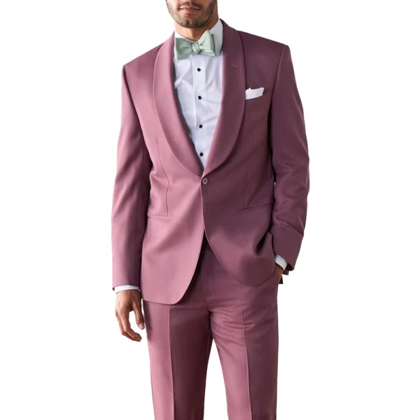 2 Piece Rose Pink Shawl Collar Tuxedo