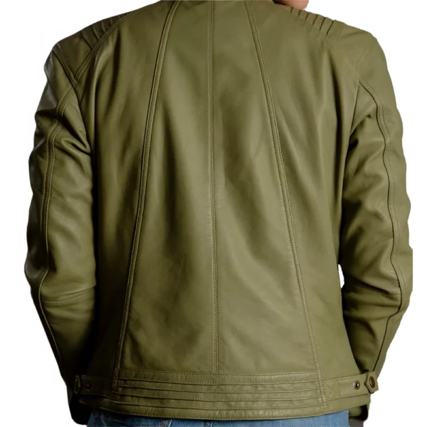 Green Leather Moto Jacket Women - Image 4