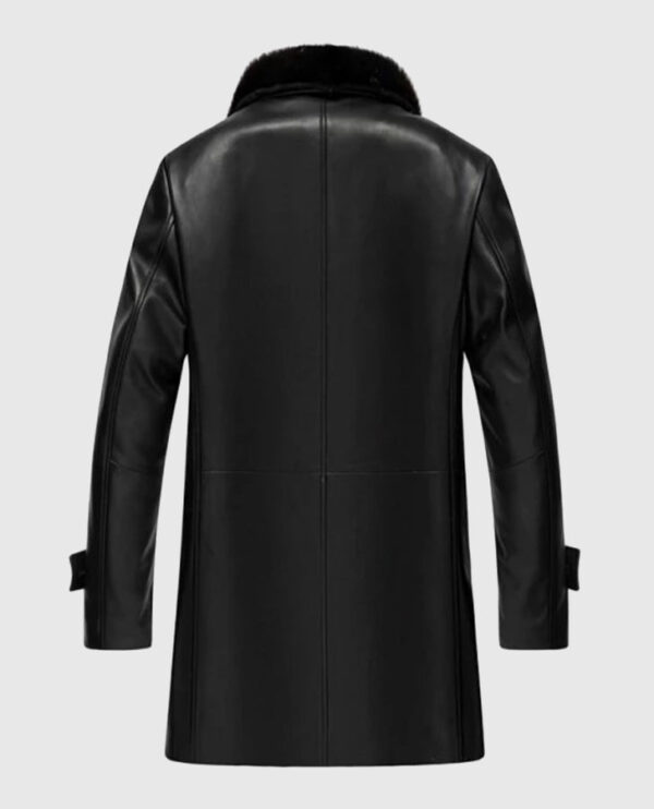 Men's Premium Black Leather Coat With Shearling Collar - Image 2