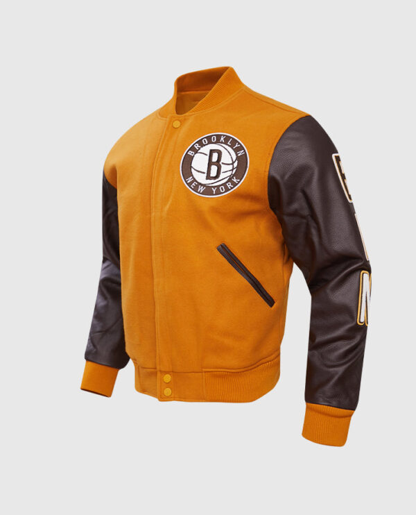 NBA Brooklyn Nets Men's Brown Varsity Jacket - Image 4