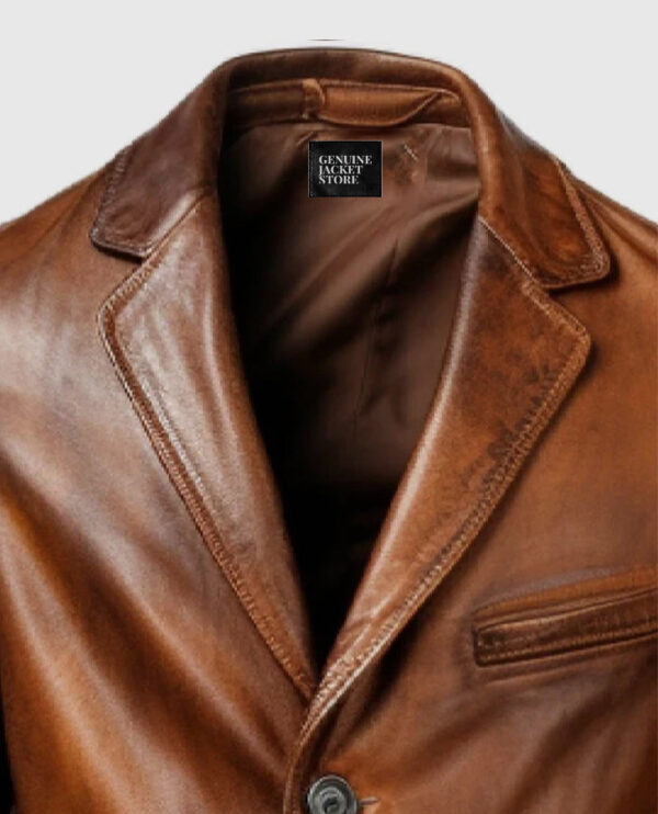 Men's Vintage Brown Leather Blazer - Image 3