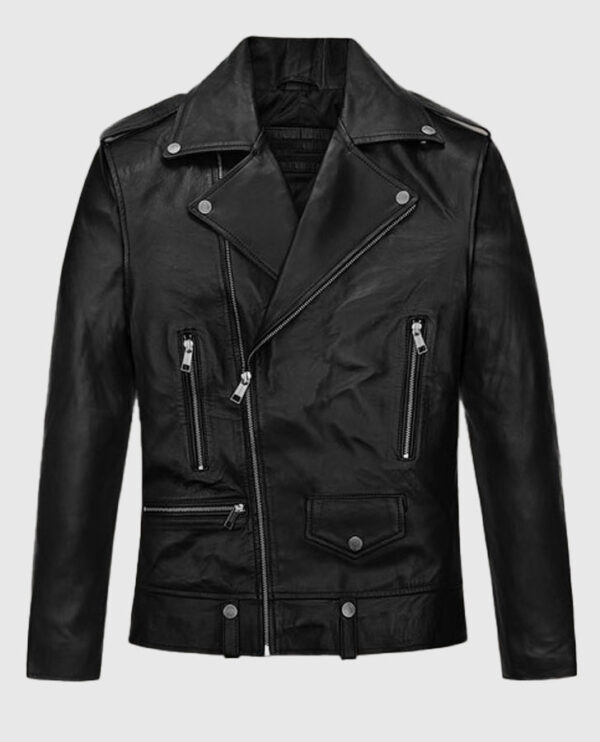 Jimin Black Biker Leather Jacket - Image 2