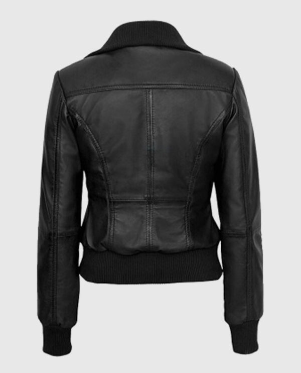 Women's Bomber Black Leather Jacket - Image 2