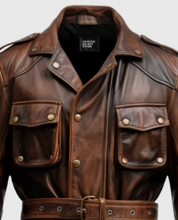 Men's Military Style Vintage Leather Jacket - Image 3