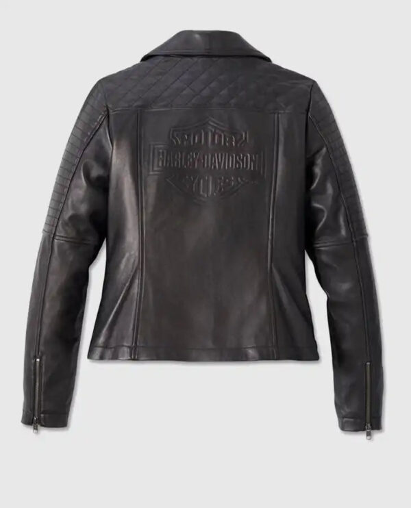 Women's Classic Biker Debossed Leather Jacket - Image 2