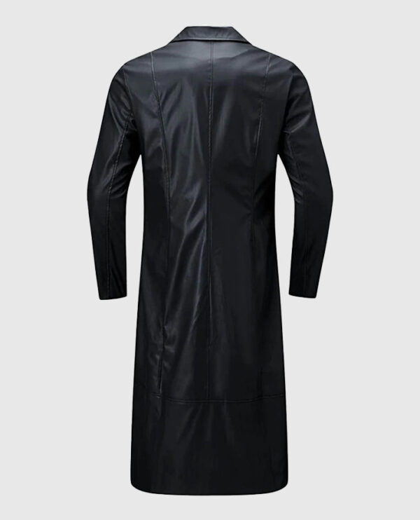 Men's Black Leather Long Coat - Image 2