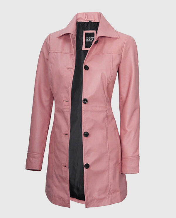 Women's Pink Leather Coat - Image 5