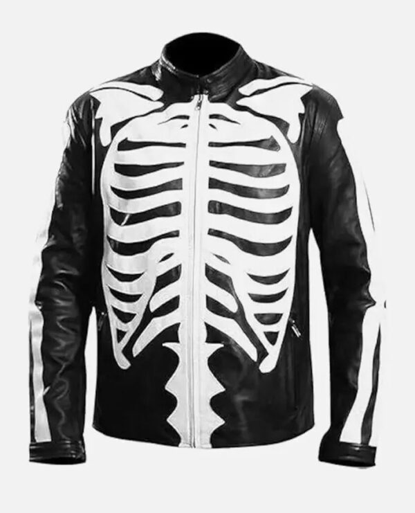 Halloween Special Spooky Skeleton Bones Cosplay Black Leather Jacket