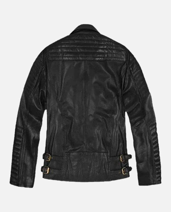 Men's Black Motorcycle Leather Jacket - Image 2