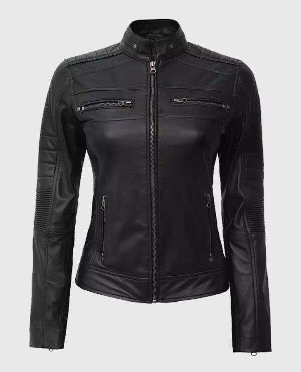 Women's Black Cafe Racer Leather Jacket