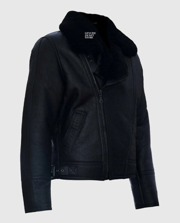 Men’s Aviator Leather Shearling Jacket - Image 3