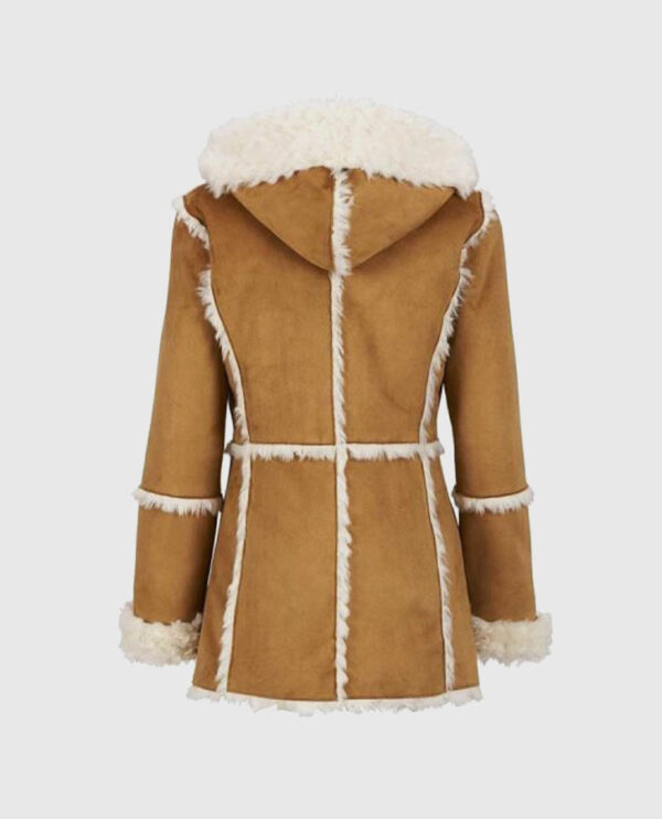 Women's Brown Fur Suede Overcoat With Hood - Image 2