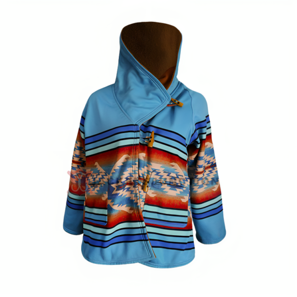 Kelly Reilly Yellowstone Beth Dutton Blue Hooded Poncho Style Coat - Image 3