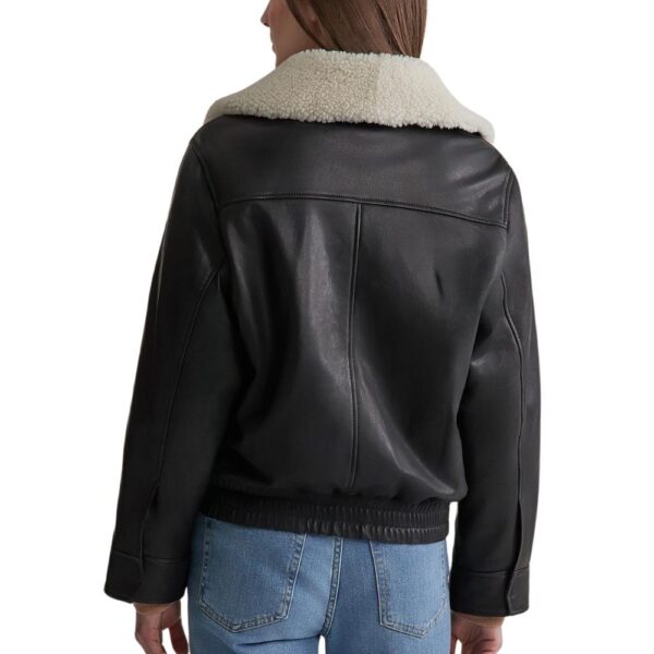 Womens Black Leather Jacket with Shearling Collar - Image 3