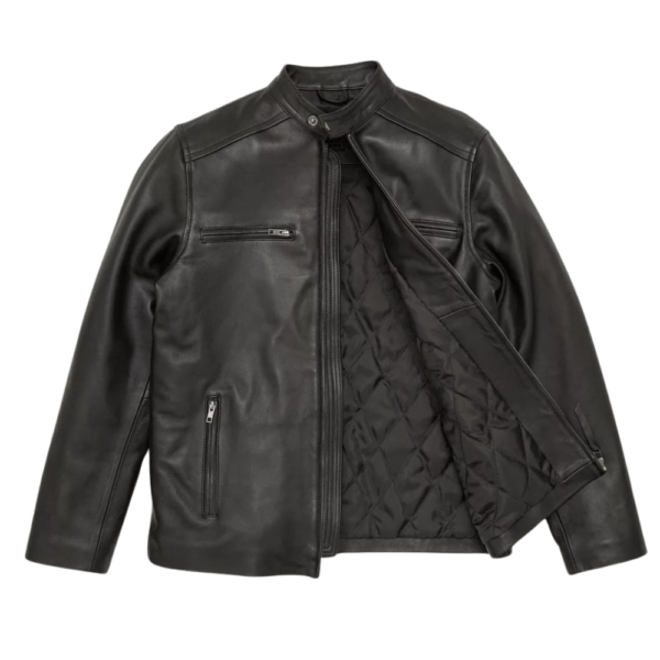 Mens Black Leather Racer Jacket - Image 4