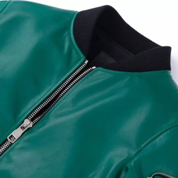 Teal Green Leather Bomber Jacket Mens - Image 4