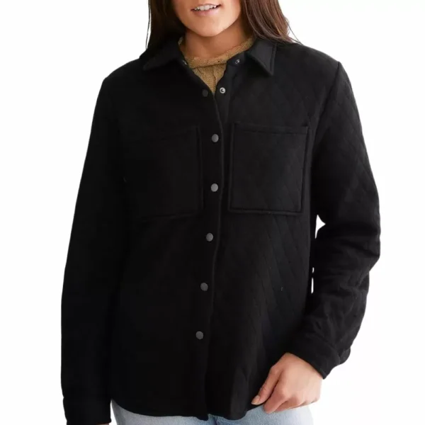 Quilted Black Wool Shacket for women - Image 3