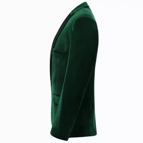 Mens Modern Fit Suit Emerald Green Velvet Tuxedo Jacket - Image 4