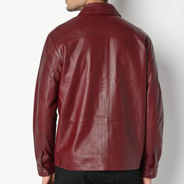 Mens Plain Red Leather Jacket - Image 3