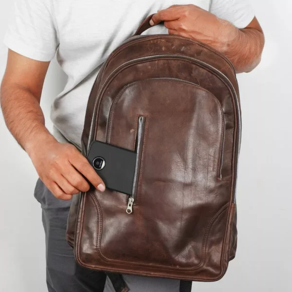Vintage Leather Distressed Brown Travel Backpack - Image 3