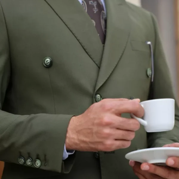 Mens 2 Piece Double Breasted Green Color Tailored Suits - Image 3