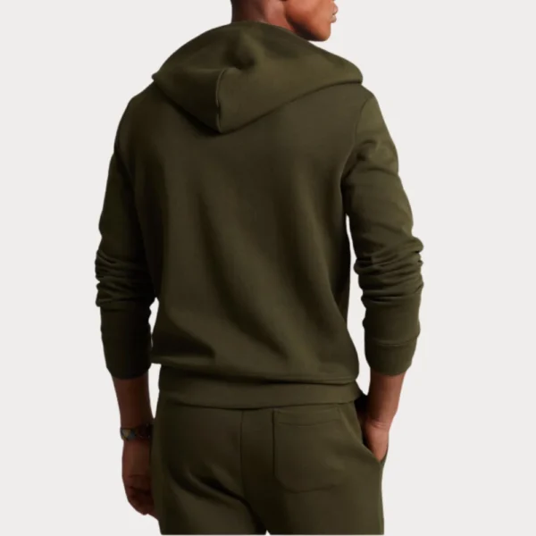 Mens Dark Green Full Zip Long Sleeved Hoodie - Image 3