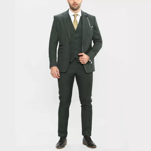 Mens Three Piece Dark Green Prom Suit - Image 2
