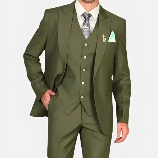 Mens Slim Fit 3 Piece Green Suit For Wedding