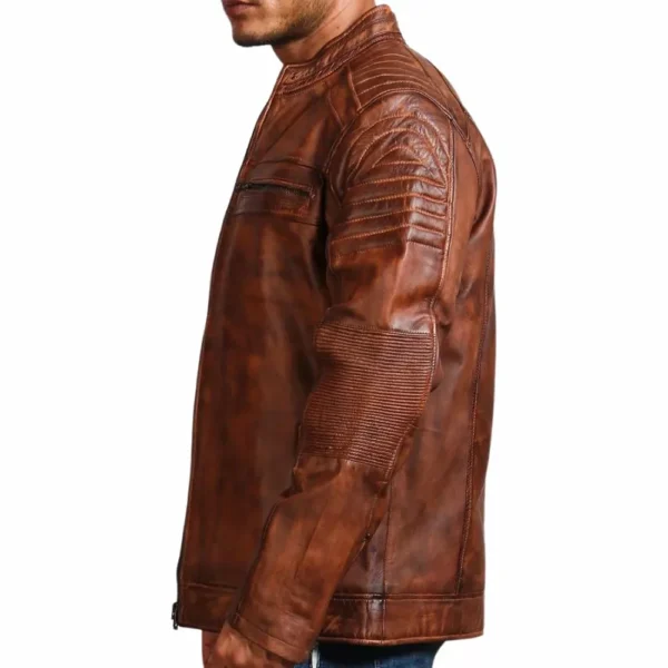 Mens Vintage Cafe Racer Distressed Brown Motorcycle Leather Jacket - Image 3