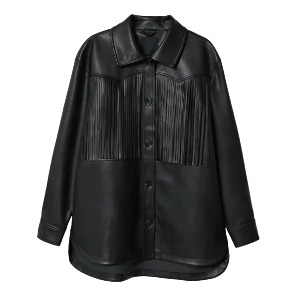 Women’s Modern Black Leather Fringe Jacket