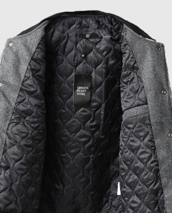 Men's Chrome Cross Letterman Bomber Grey Jacket - Image 3
